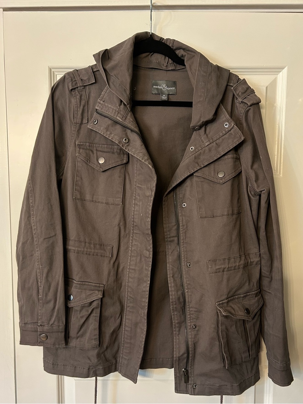 Market & Spruce Utility Field Jacket with Removable Hood- Grey